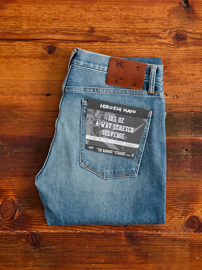 "Cyndi" 10.5oz Washed Indigo Stretch Selvedge Denim - Hammer Straight