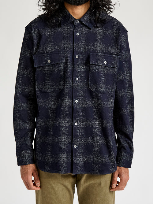 Plaid Jacquard Button-Down Shirt in Indigo