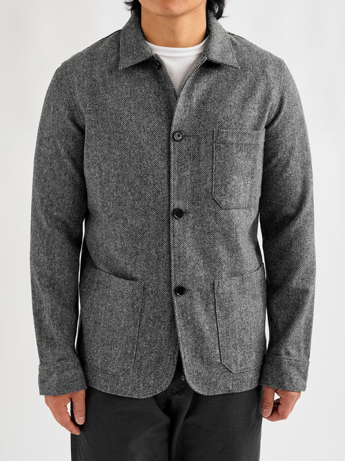 Labura Herringbone Wool Chore Coat in Grey