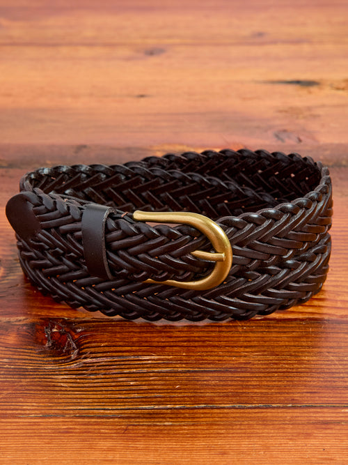 Braided Leather Mesh Belt in Brown