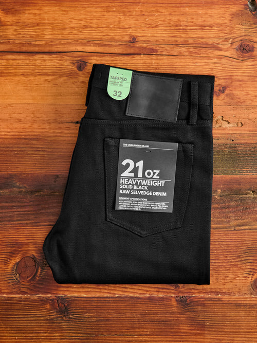 UB242 Heavyweight Solid Black 21oz Selvedge Denim - Tapered Fit