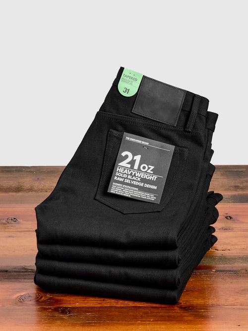 UB242 Heavyweight Solid Black 21oz Selvedge Denim - Tapered Fit