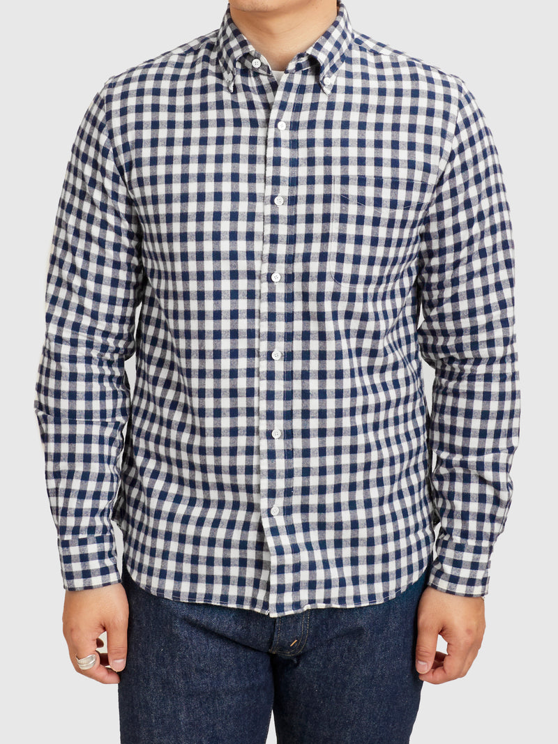 Gingham Check Button-Down Shirt in Navy