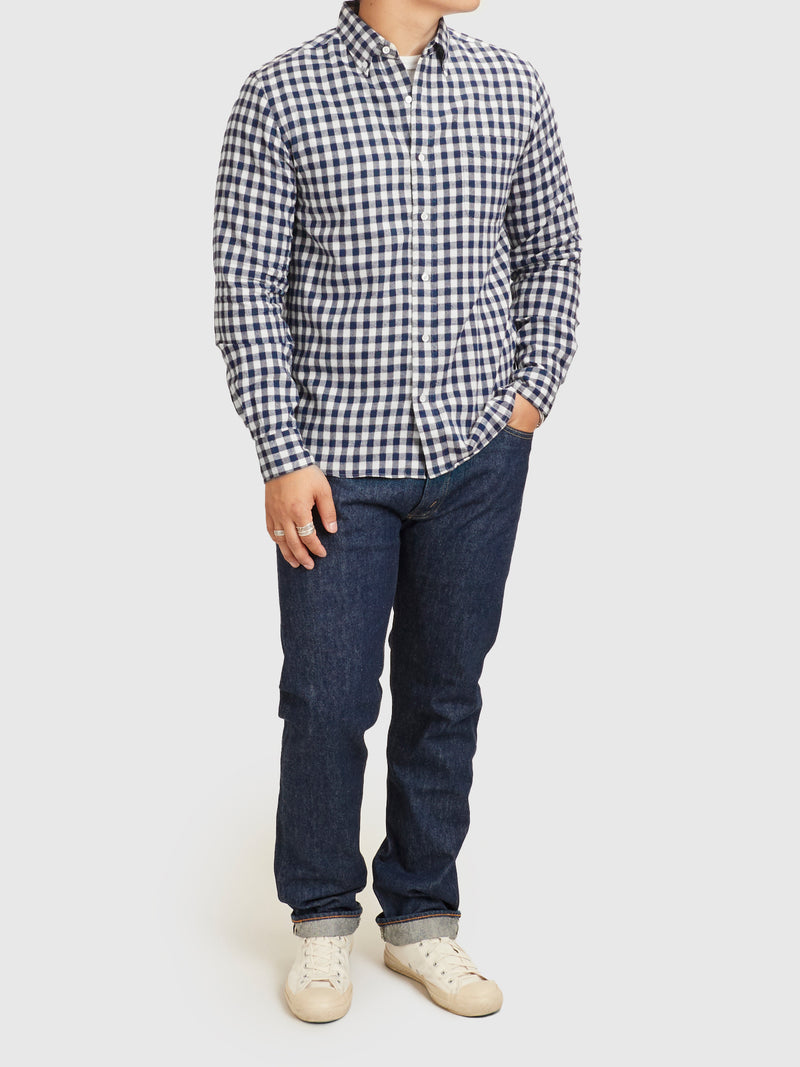 Gingham Check Button-Down Shirt in Navy