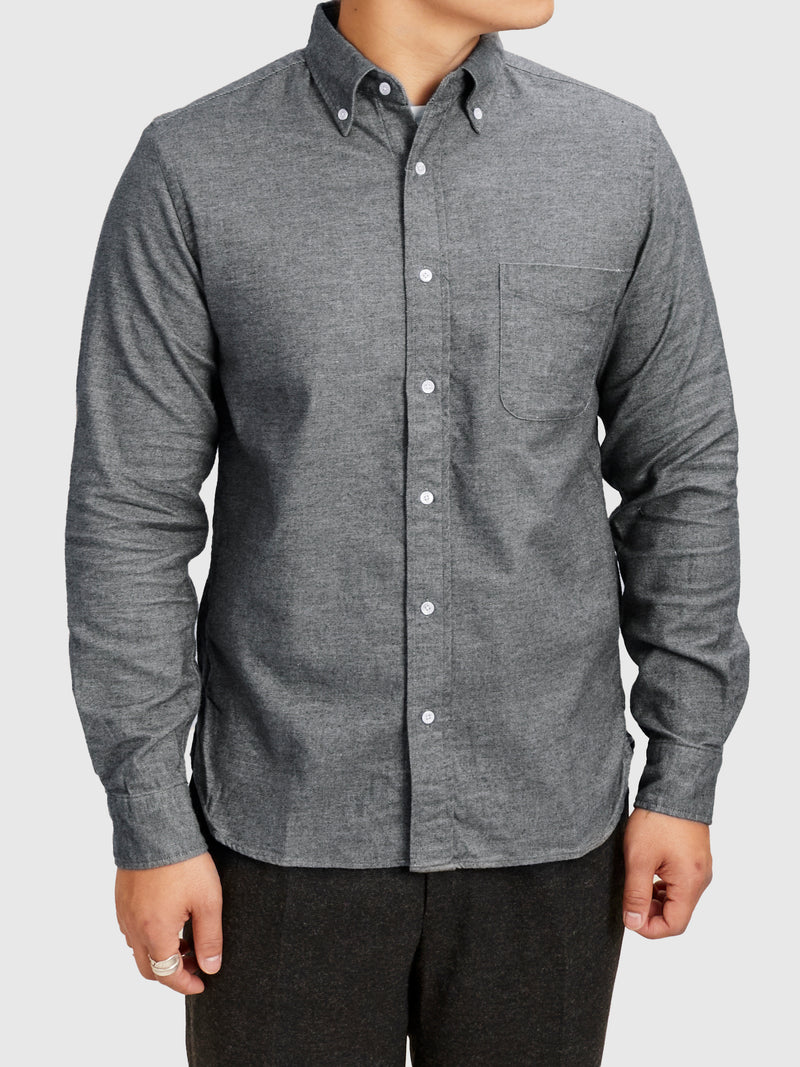 Twill Flannel Button-Down Shirt in Grey