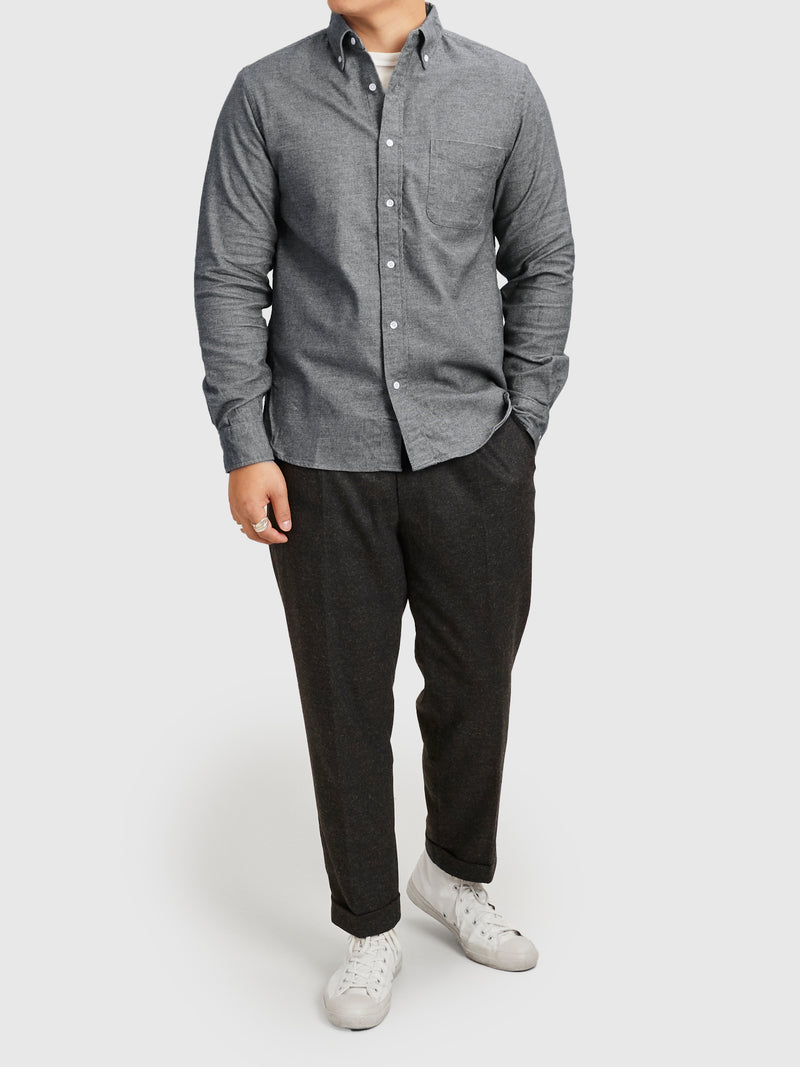 Twill Flannel Button-Down Shirt in Grey