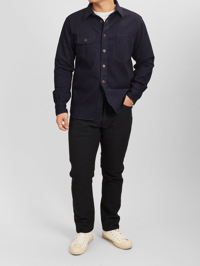 Herringbone Work Shirt in Double Indigo