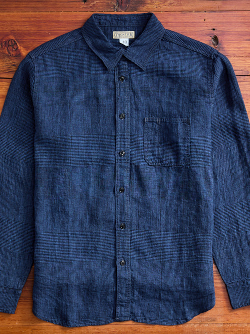 100WS Linen Workshirt in Indigo Check