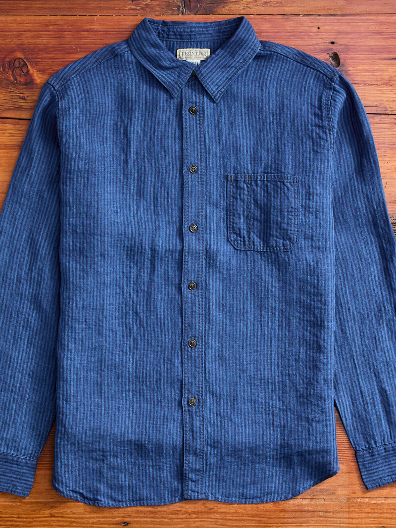 100WS Linen Workshirt in Indigo Stripe