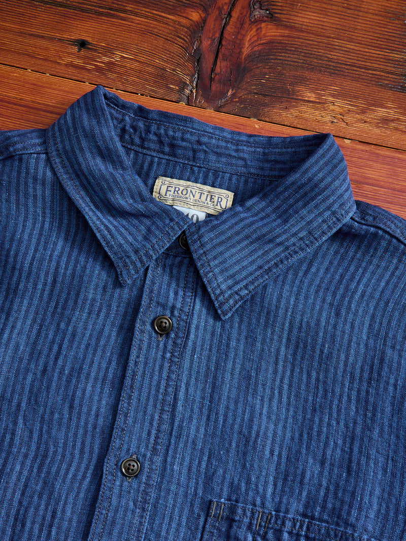 100WS Linen Workshirt in Indigo Stripe