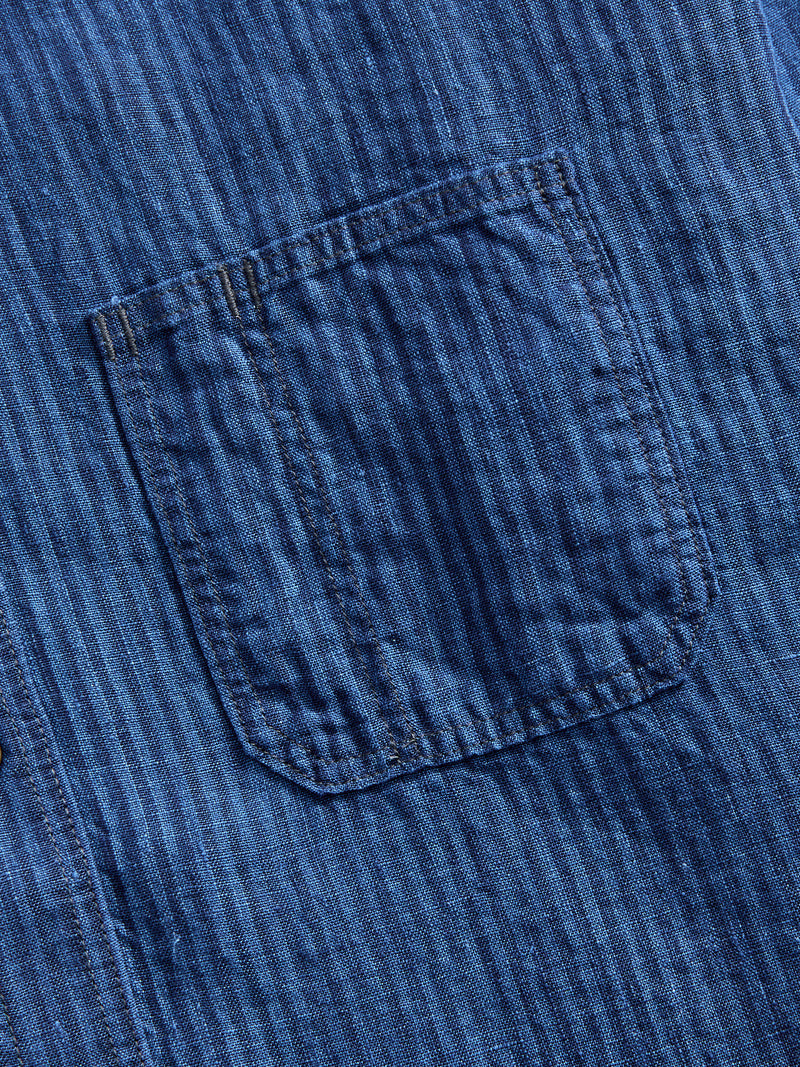 100WS Linen Workshirt in Indigo Stripe