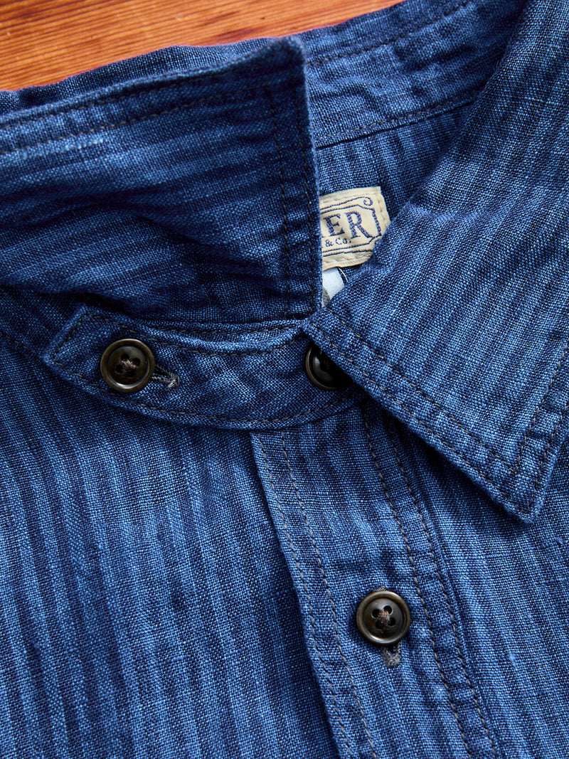 100WS Linen Workshirt in Indigo Stripe