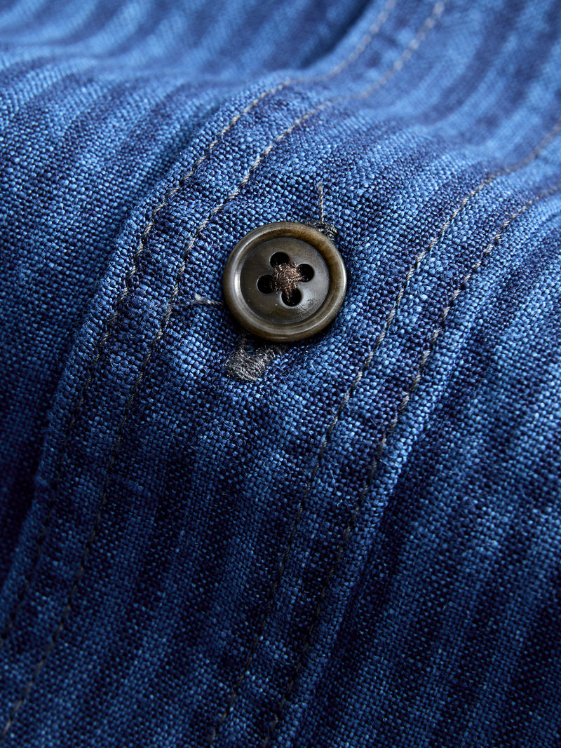 100WS Linen Workshirt in Indigo Stripe