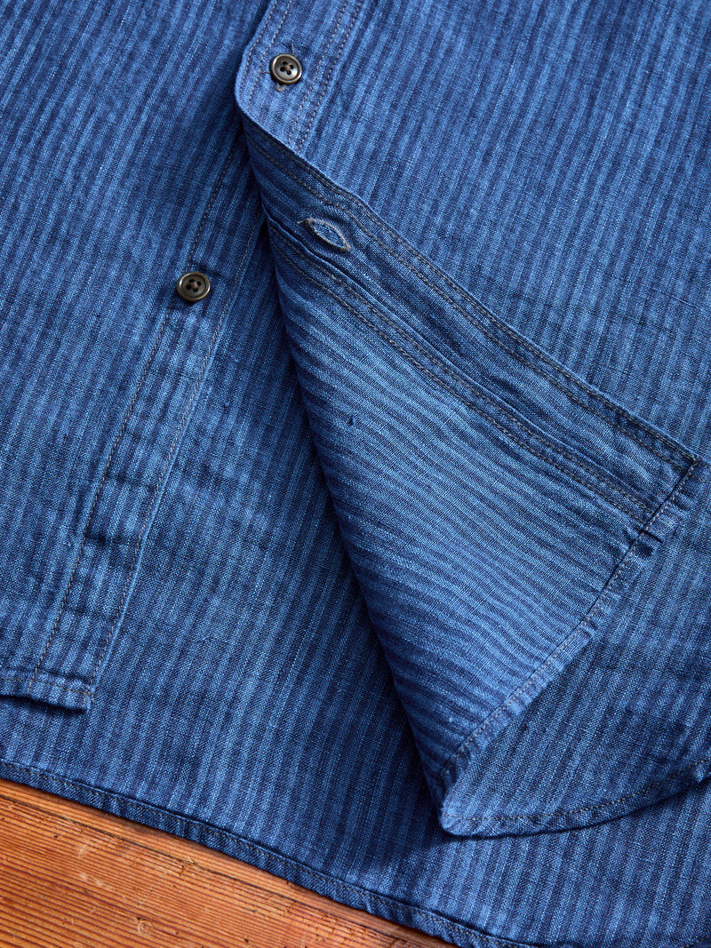 100WS Linen Workshirt in Indigo Stripe