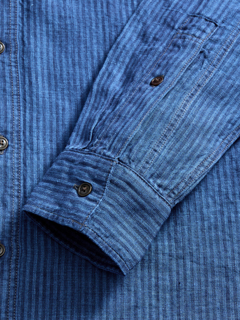 100WS Linen Workshirt in Indigo Stripe