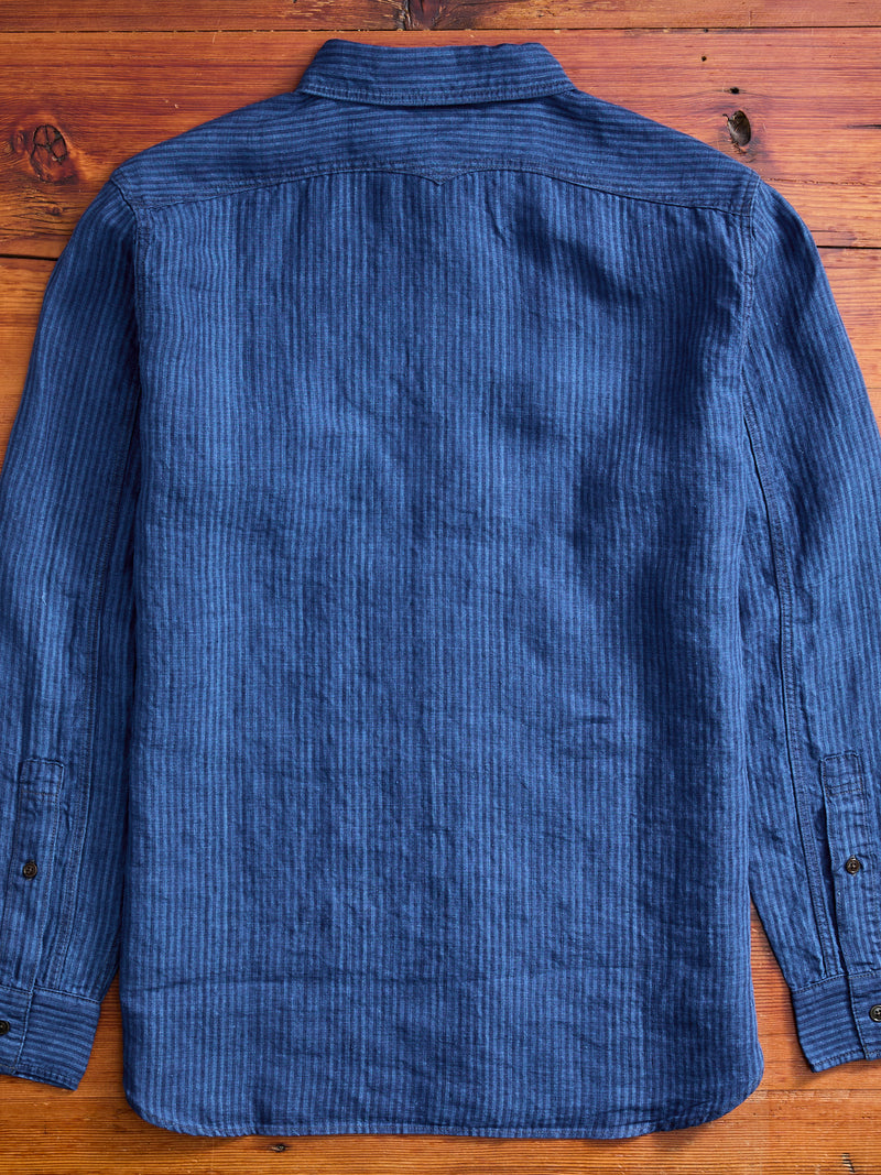 100WS Linen Workshirt in Indigo Stripe