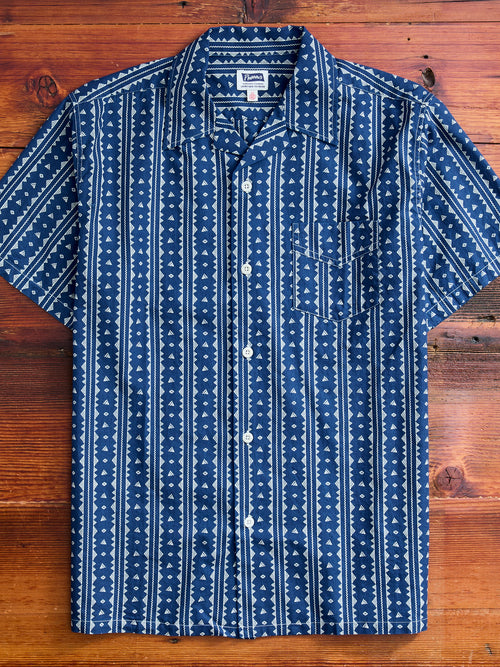 Bassen Hawaiian Shirt in Indigo Geo-Stripe