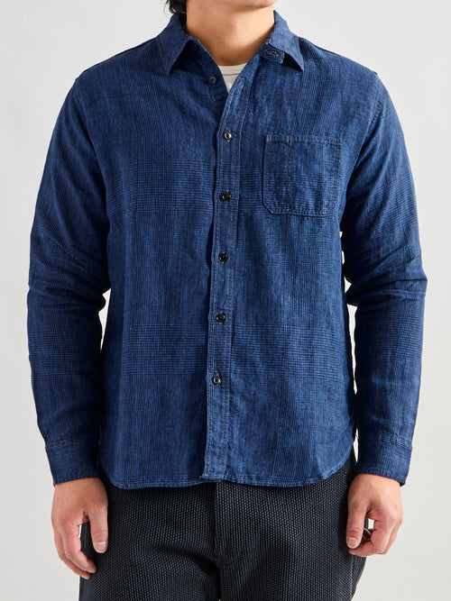 100WS Linen Workshirt in Indigo Check