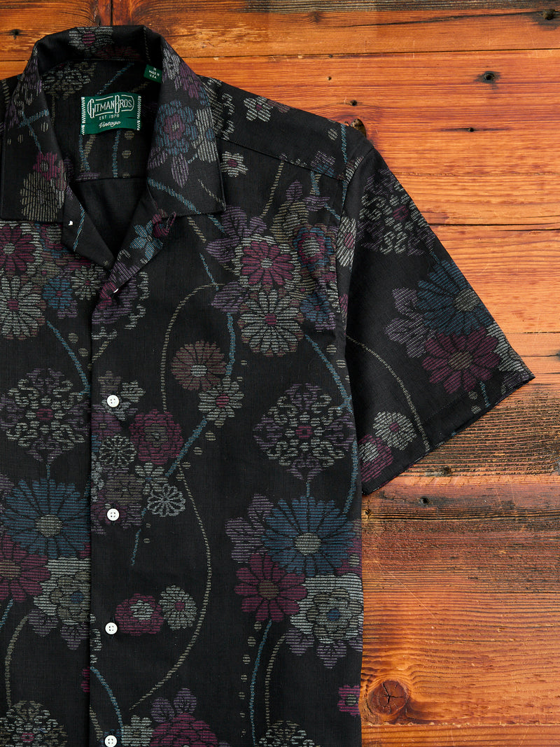 Bark Cloth Camp Shirt in Black Floral