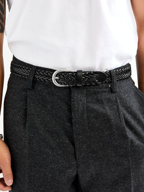 Braided Leather Mesh Belt in Black