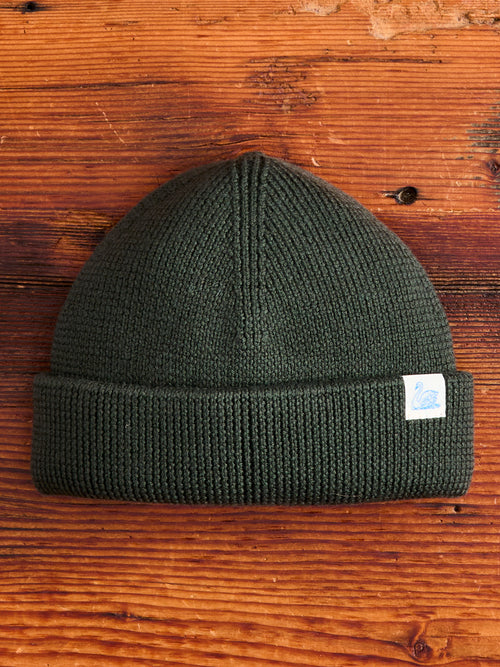 Merino Wool Ribbed Beanie in Army