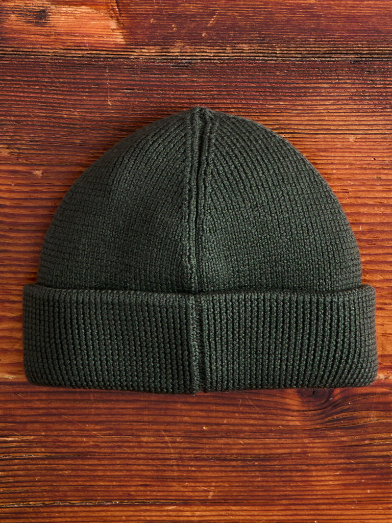 Merino Wool Ribbed Beanie in Army