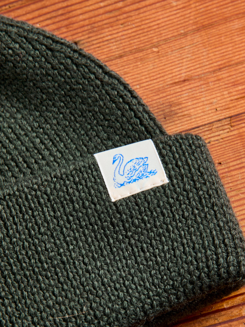 Merino Wool Ribbed Beanie in Army