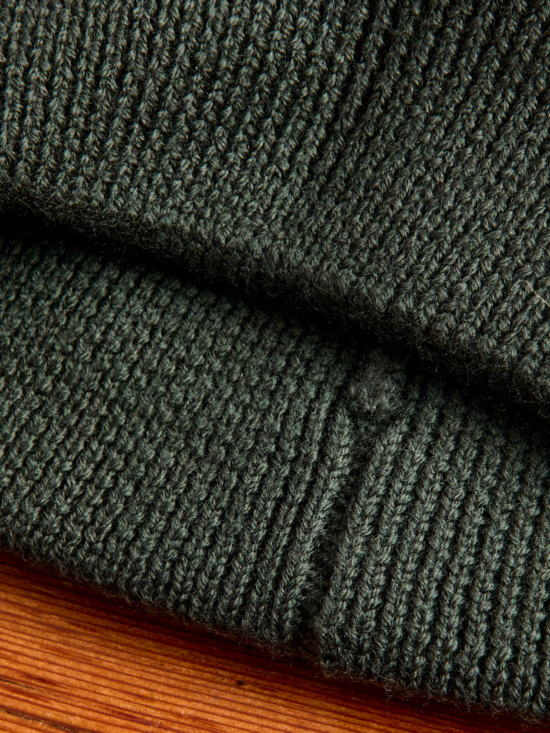 Merino Wool Ribbed Beanie in Army