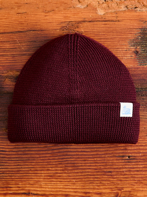 Merino Wool Ribbed Beanie in Burgundy