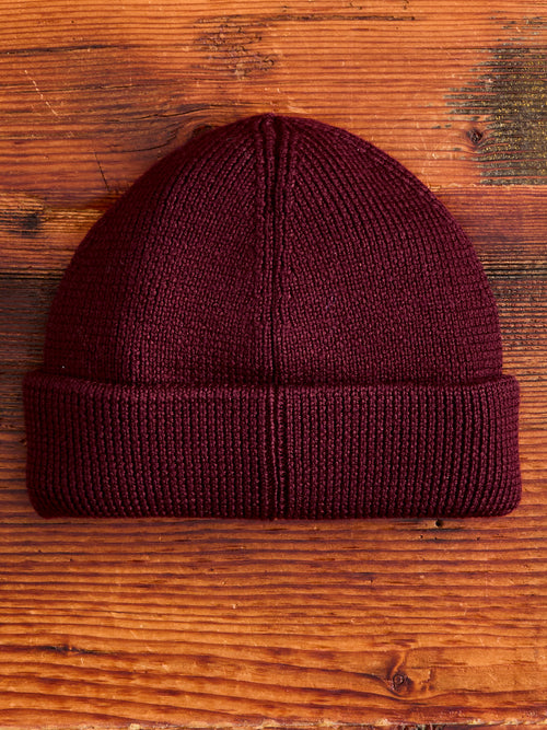 Merino Wool Ribbed Beanie in Burgundy