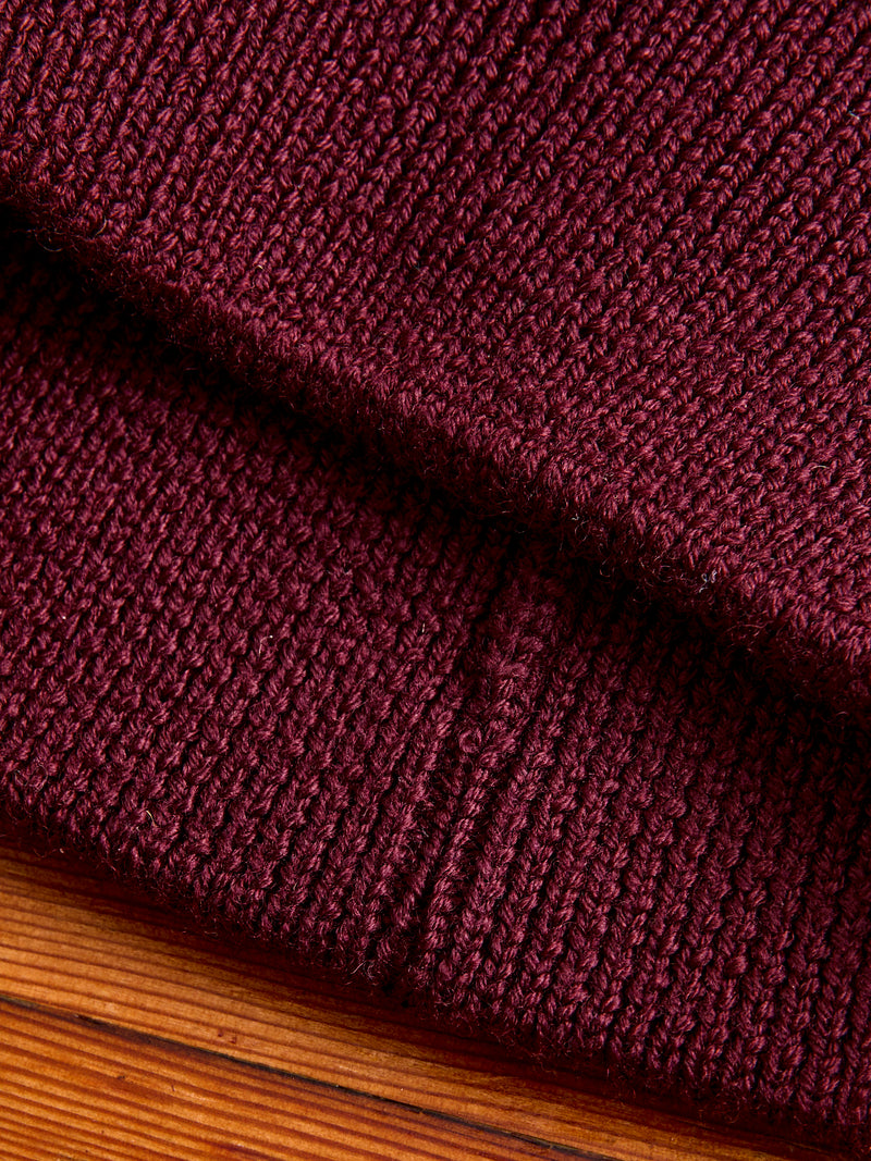 Merino Wool Ribbed Beanie in Burgundy