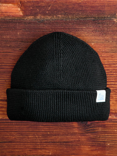 Merino Wool Ribbed Beanie in Deep Black