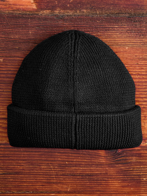 Merino Wool Ribbed Beanie in Deep Black