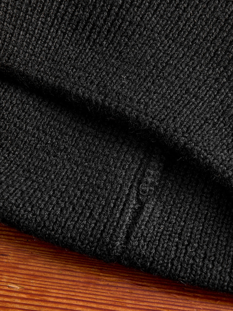 Merino Wool Ribbed Beanie in Deep Black