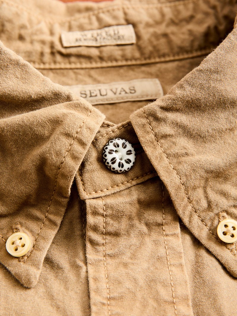 Tassa Canvas Button-Down Shirt in Coffee