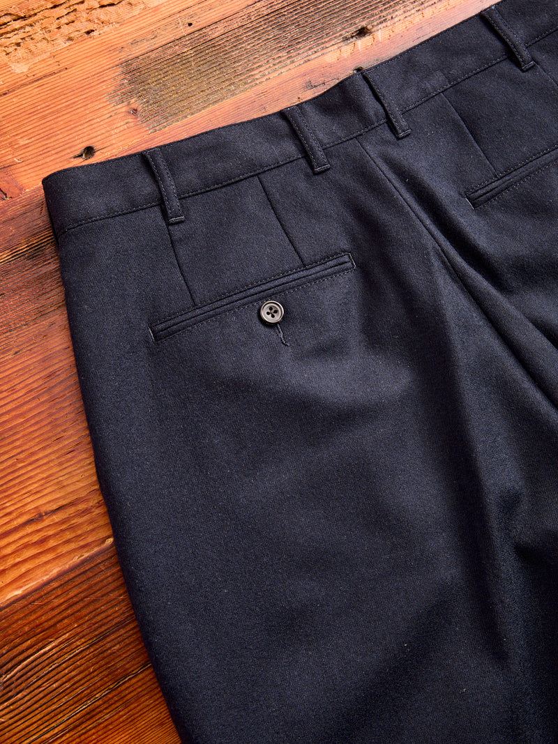 2-Pleat Flannel Trousers in Navy