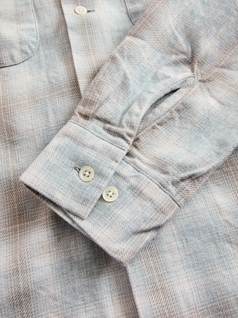 Open Collar Indigo Ombre Button-Down Shirt in Grey