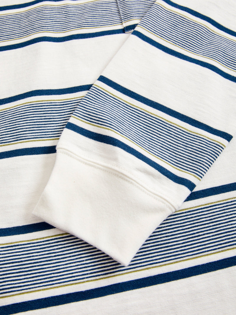 Wide Stripe Long Sleeve Pocket T-Shirt in Off White