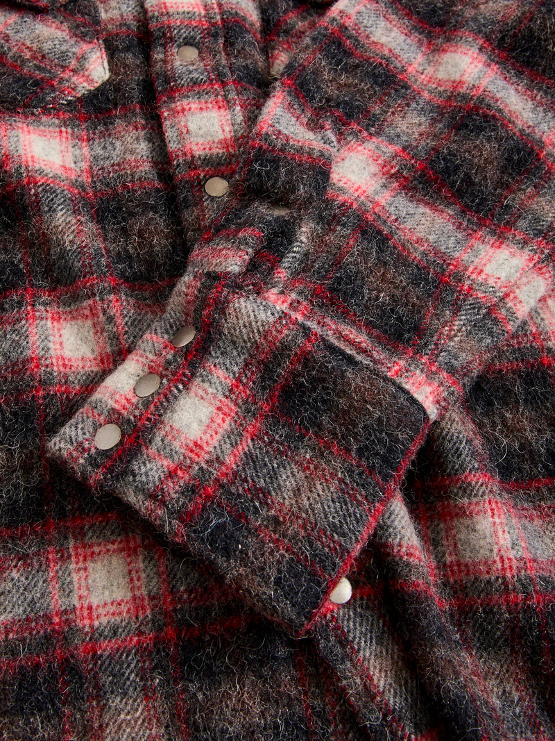 Alpaca Shaggy Western Button-Down Shirt in Black/Red