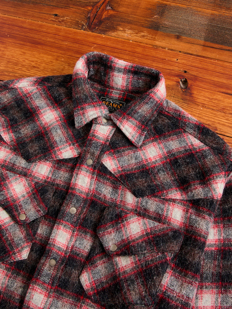 Alpaca Shaggy Western Button-Down Shirt in Black/Red