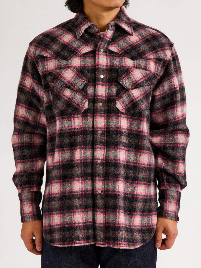 Alpaca Shaggy Western Button-Down Shirt in Black/Red