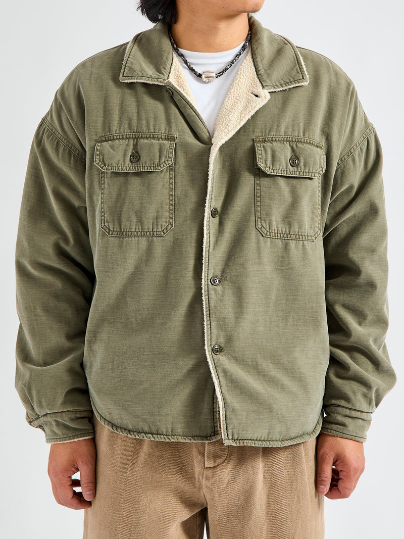 Military Boa Shirt Jacket in Khaki