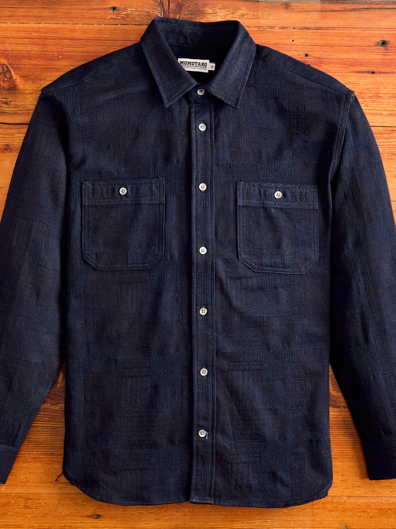 Patchwork Jacquard Button-Down Shirt in Indigo