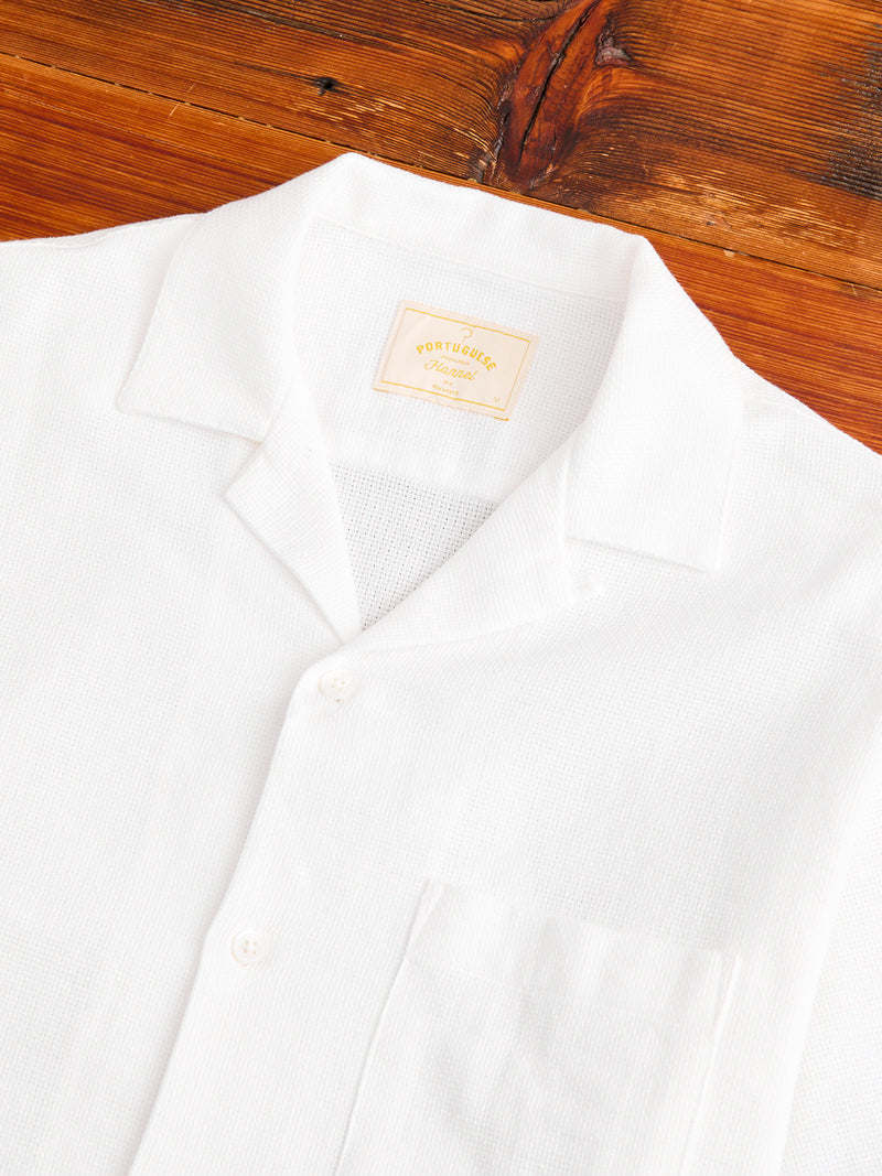 Pique Button-Up Shirt in White