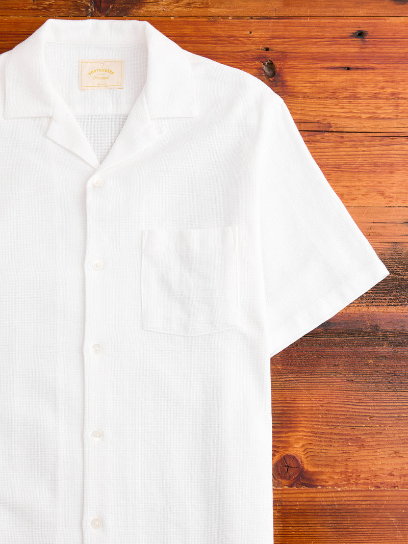 Pique Button-Up Shirt in White