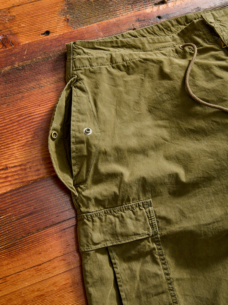 Cotton Nylon Darted Cargo Pants in Olive