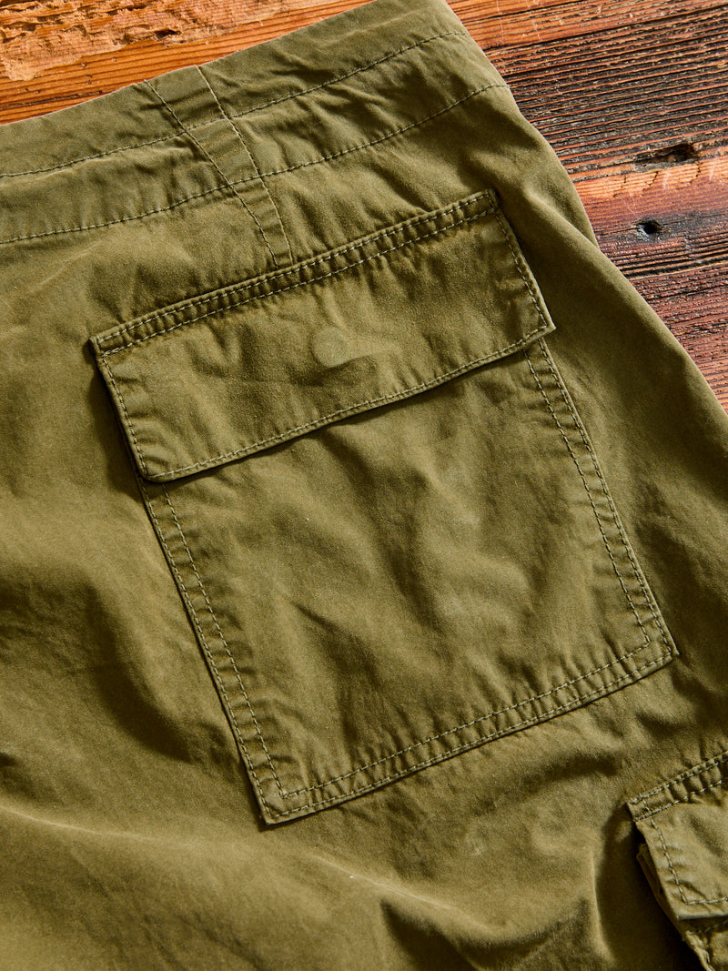 Cotton Nylon Darted Cargo Pants in Olive