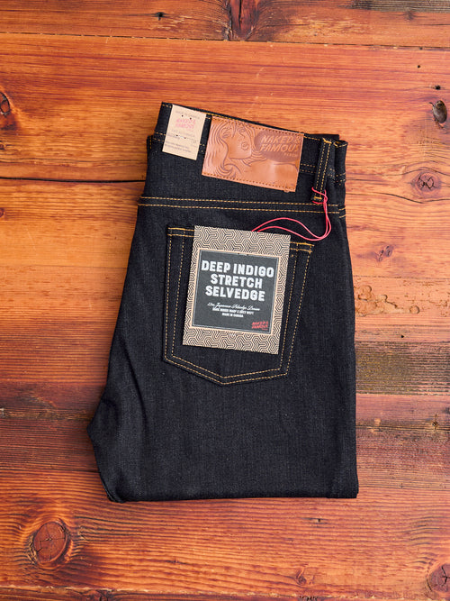 "Deep Indigo Stretch" 11.5oz Selvedge Denim - Weird Guy Fit