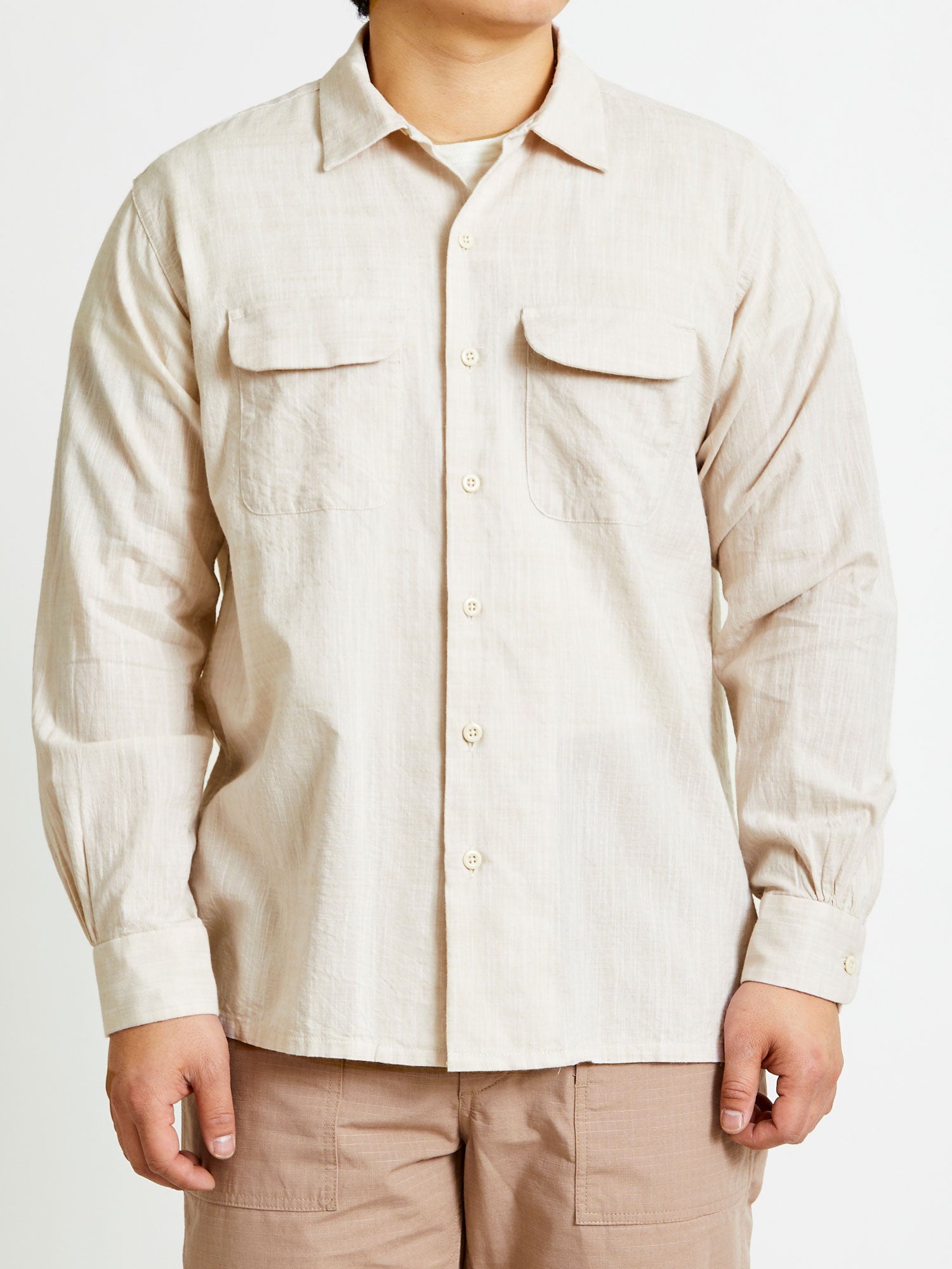 Classic Shirt in Beige Cotton Slub