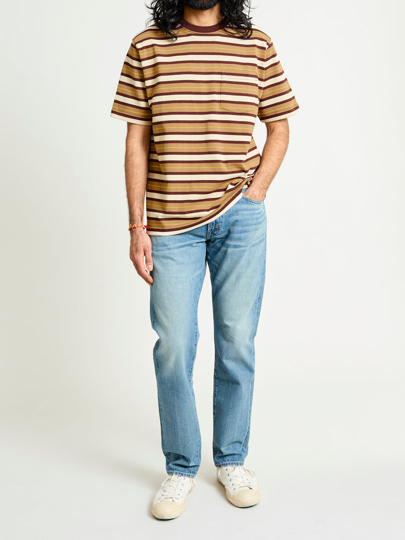 Multistripe Pocket T-Shirt in Light Brown